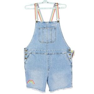 NWT Takepride Women's Blue Rainbow Queen Stretch Denim Shortalls Overalls Sz XXL